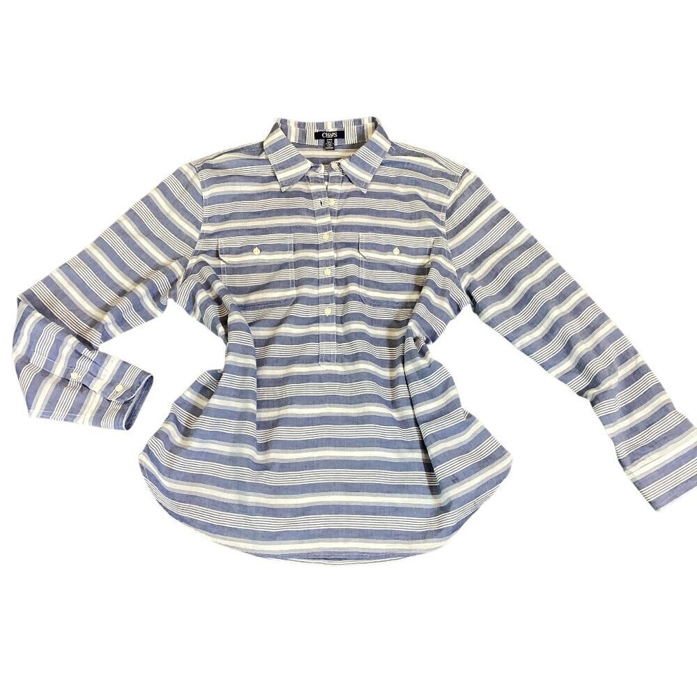 Chaps Cotton Blue & White Striped Shirt‎ Women's Sz XL #253i